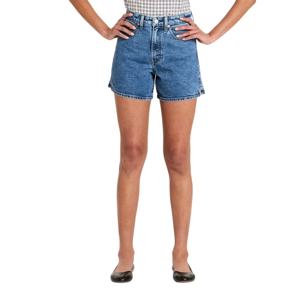 Universal Thread Blue Medium Wash High Rise A Line Denim Jean Shorts Size 6